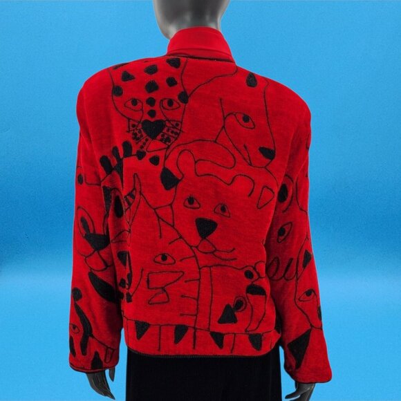 Vintage Black Cat Jacket Embroidered Red  Jacket Petite Large PL Allure Y2K Coat - Picture 8 of 10